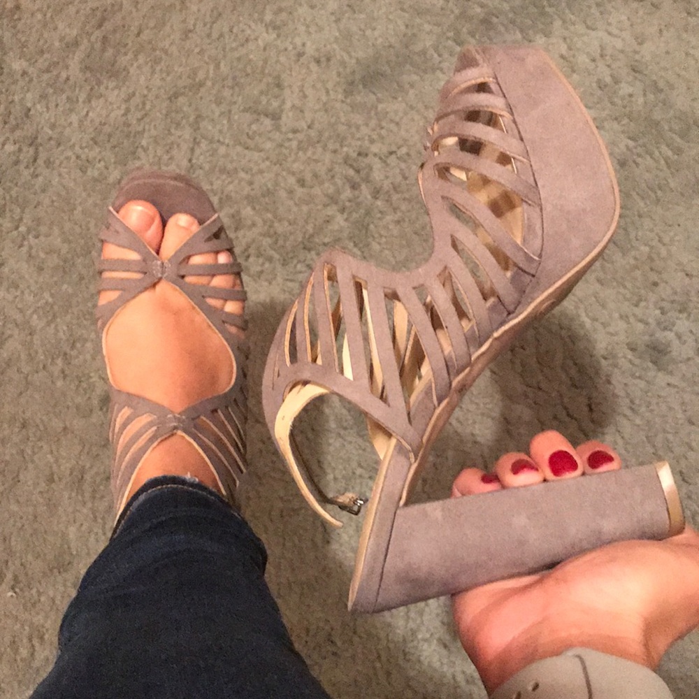 Grey caged block heels